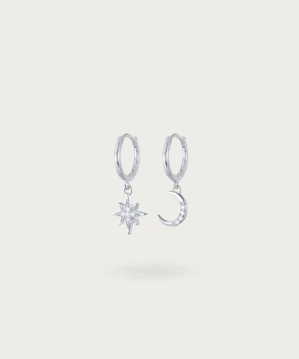 Pendientes de plata con zircon, sol y luna