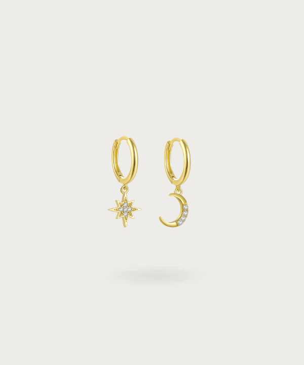 Pendientes de Plata Esterlina 925 con Pendentifs de Zircon, Sol y Luna