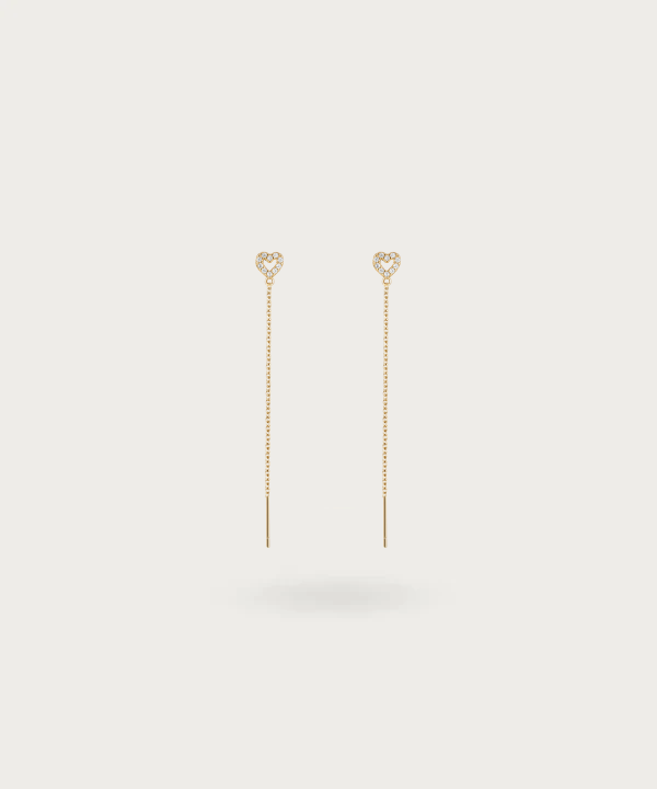 Pendientes con Cadena y Corazón de Circonitas en Plata Esterlina 925