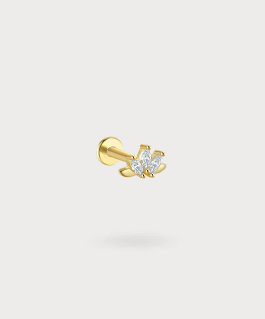 Piercing Hélix Belkis adornado con circonitas de corte marquise en base dorada