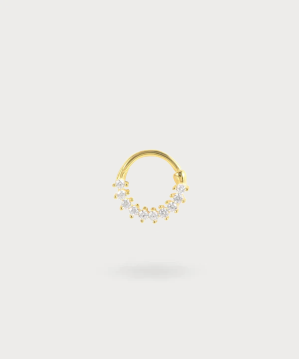 Piercing Hélix aro Adoración en plata de ley 925, bañado en oro, adornado con circonitas brillantes.