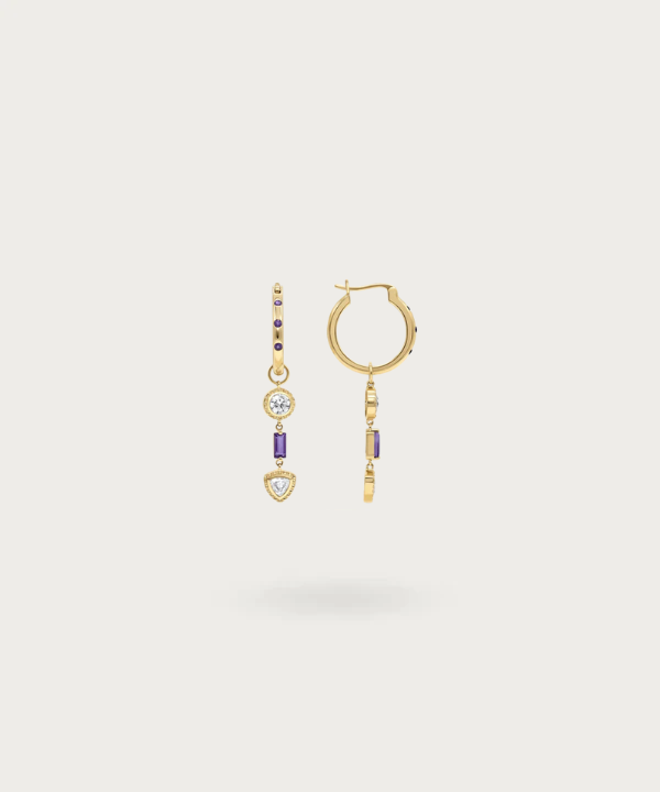 Pendientes Aros de Plata Esterlina 925 con Circonitas Violetas y Blancas