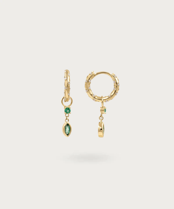 Pendientes de Plata Esterlina 925 con Circonitas Blancas y Pétalos de Circonita Esmeralda