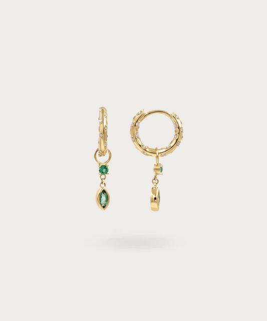 Pendientes de Plata Esterlina 925 con Circonitas Blancas y Pétalos de Circonita Esmeralda