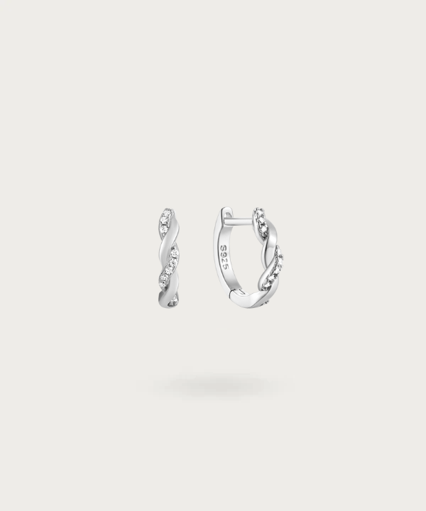 Pendientes de aro pequeño y torsado de plata con circonitas