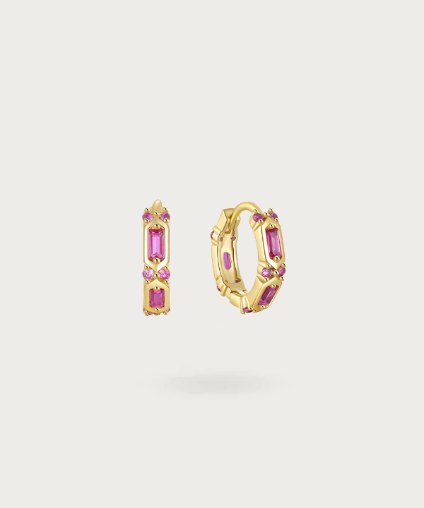 Pendientes con circonitas audaces roja o azul con aro dorado y grandes piedras rectangulares