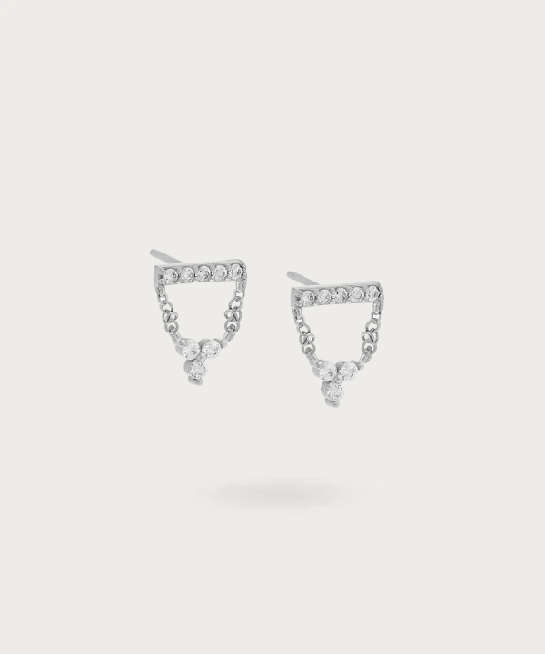 Elegantes pendientes largos con circonitas y cadena en plata esterlina
