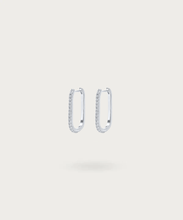 Pendientes de aro rectangular de plata con circonitas