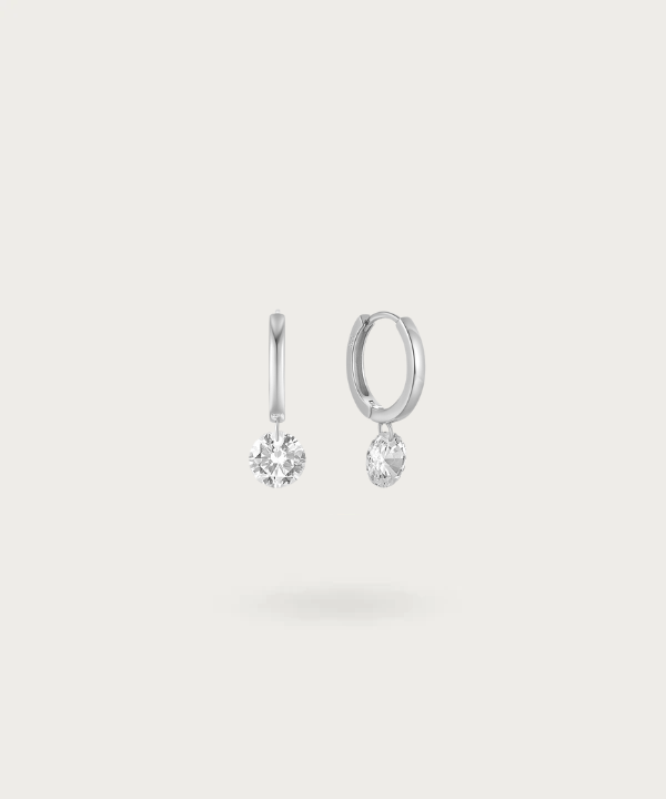 Elegantes pendientes con un solo circonita colgante en plata