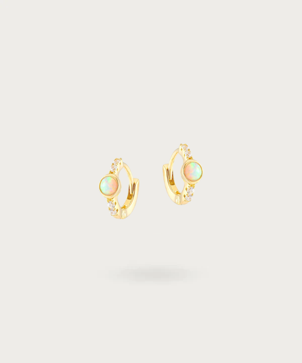 Aros de plata esterlina S925 pequeños con circonitas y ópalo central