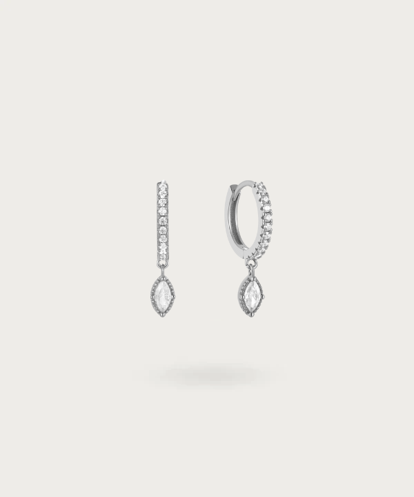 Pendientes de Plata con aro incrustado de circonitas y una circonita colgante grande