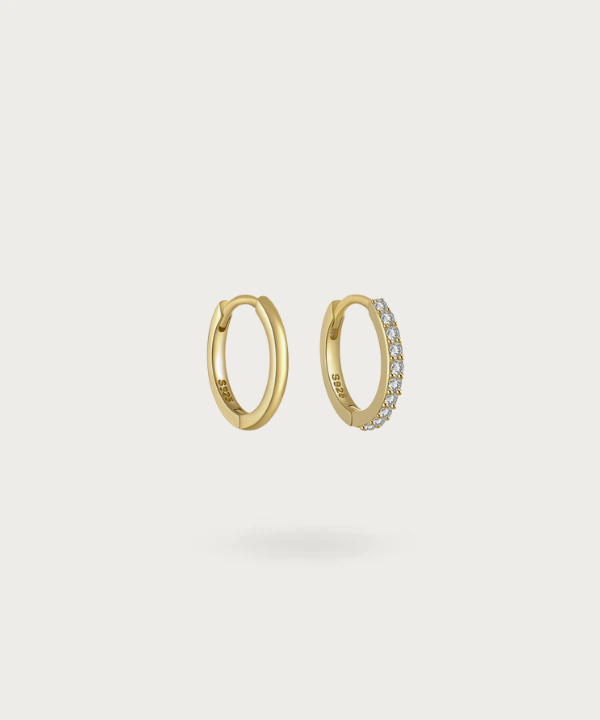Pendientes Aros con circonitas blancos de Plata bañados en oro