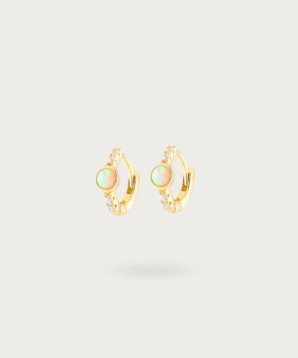 Pequeños Aros S925 de Plata Esterlina con Circonitas e Ópalo Central