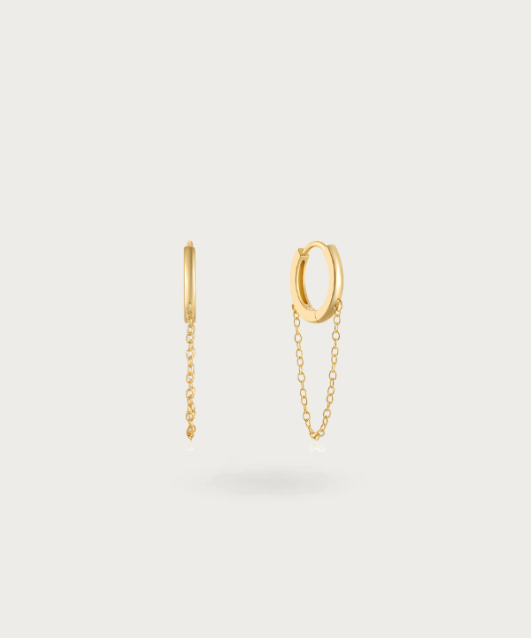 Pequeños Aros Largos S925 de Plata Esterlina con Cadena Colgante