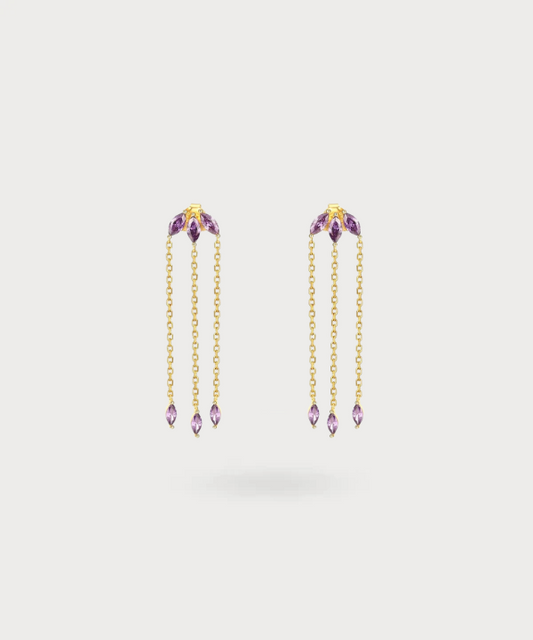 Pendientes largos Victoria con brillantes circonitas en plata dorada