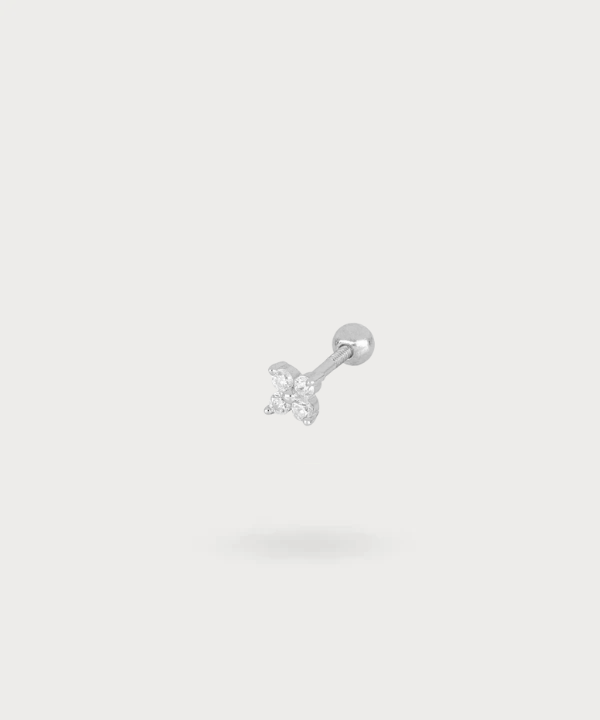 Piercing para flat stud de plata con flor de diamante