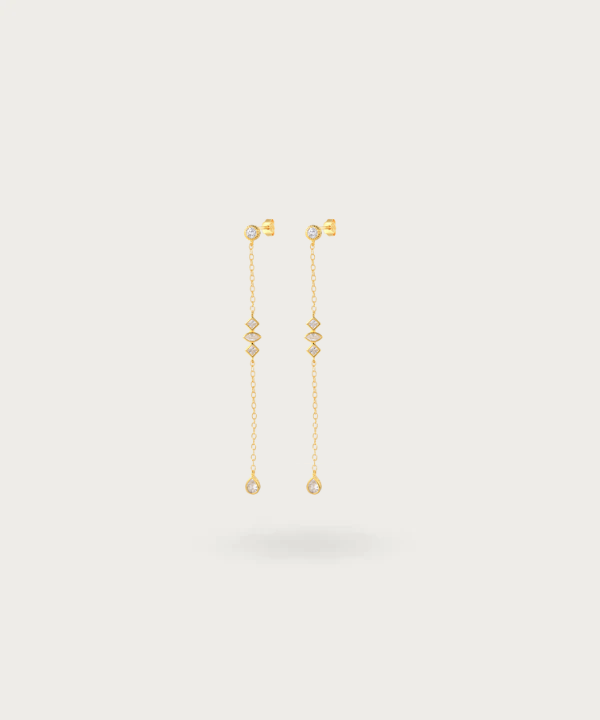 Pendientes Largos S925 de Plata Esterlina con Cadena Fina y Circonitas Colgantes