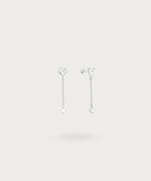 Pendientes de plata con circonita brillante y opalo iridiscente