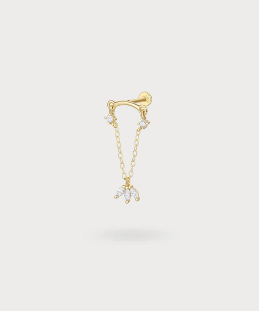 Piercing de lóbulo Miren con circonitas en forma de lágrima y cadenas elegantes en oro o plata