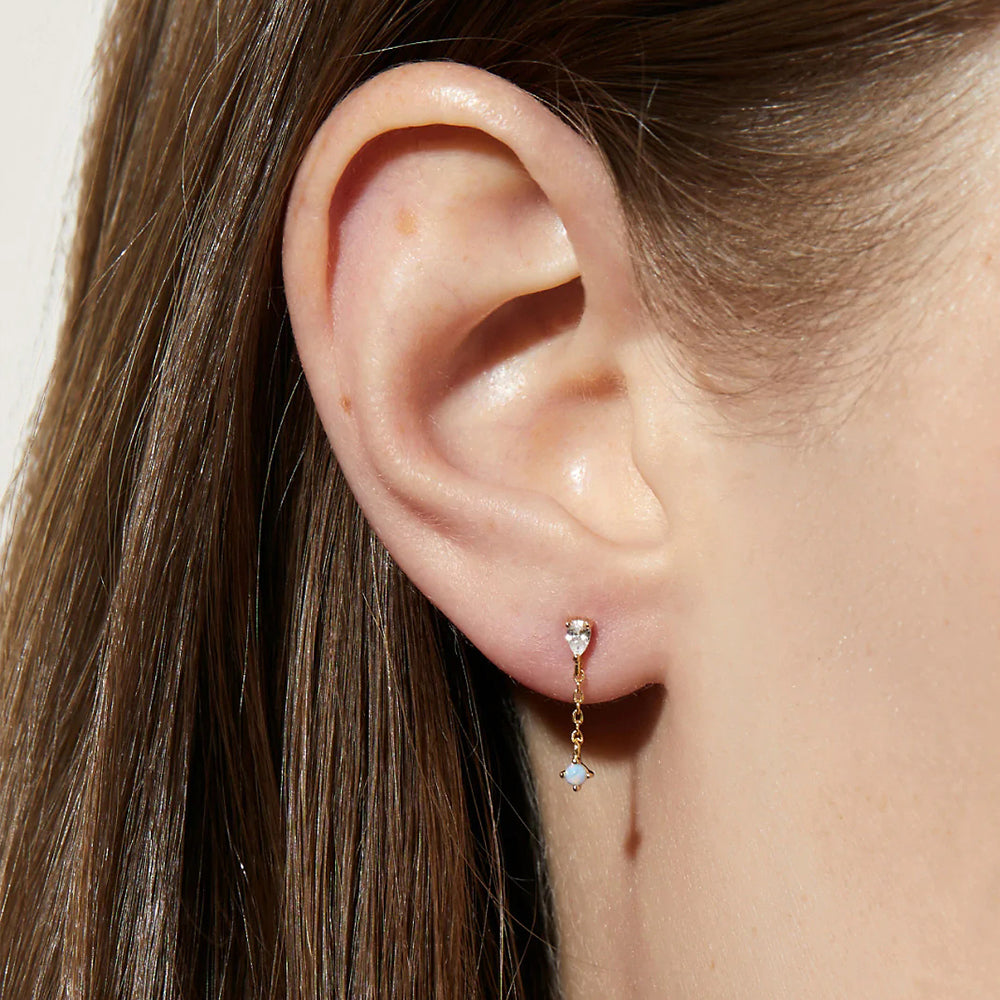 Pendientes finos con circonita y opalo en plata esterlina