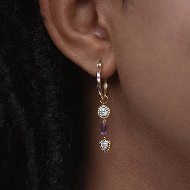 Joyas de aro de plata esterlina con circonitas violetas y blancas