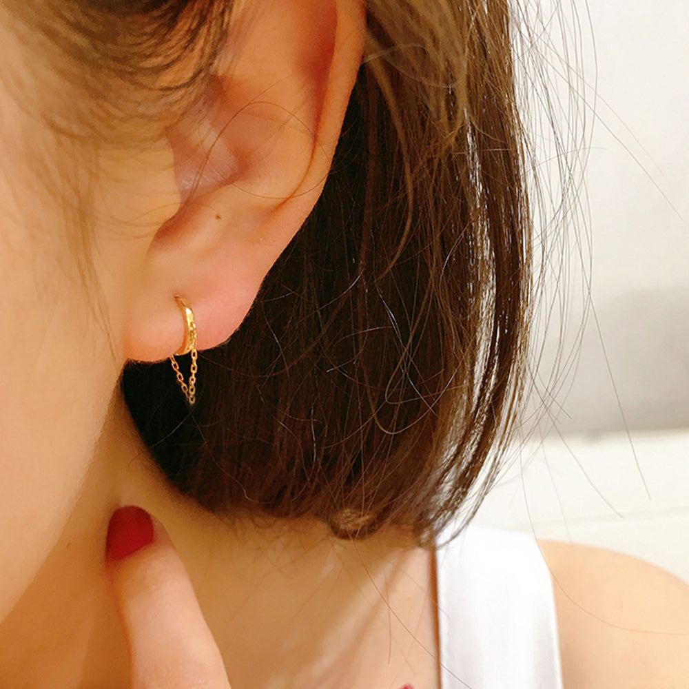 Aros Largos de plata esterlina S925 pequeños con cadena envolvente