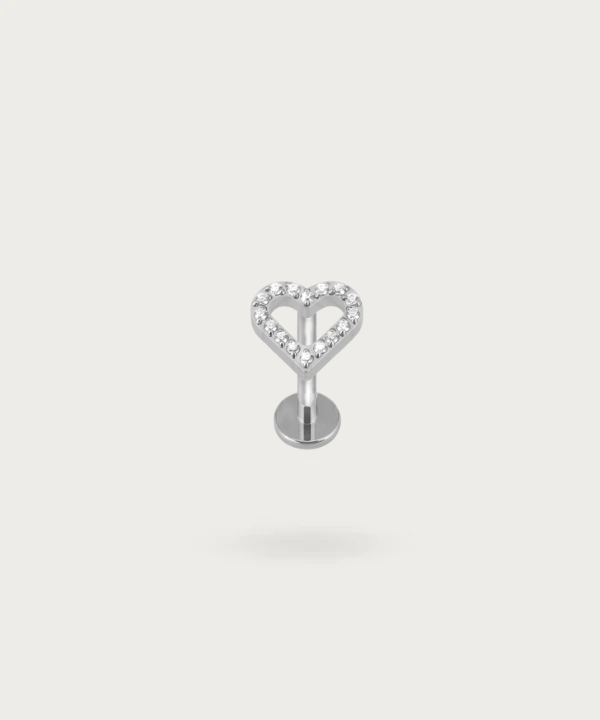 piercing corazon titanio plateado