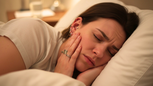 Mujer intentando dormir con piercings en las orejas