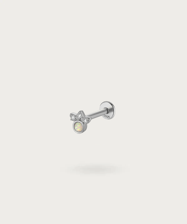 piercing oreja opalo en plata con circonitas Helix 