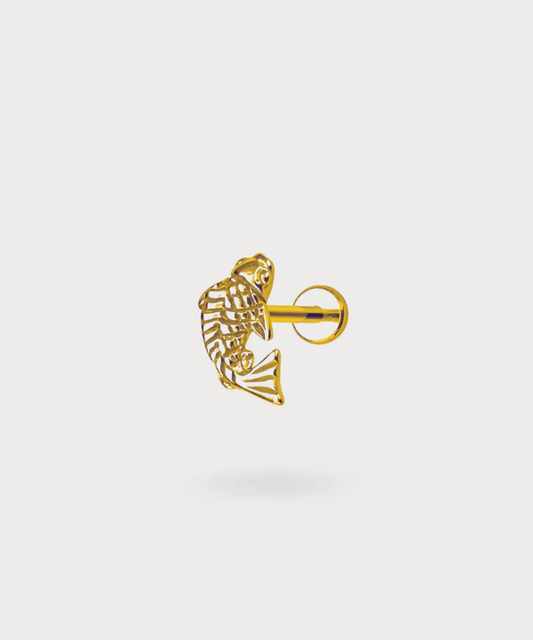 Piercing Hélix Irune en forma de pez esculpido, con acabado dorado