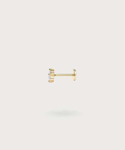 piercing lobulo oreja en oro con circonitas