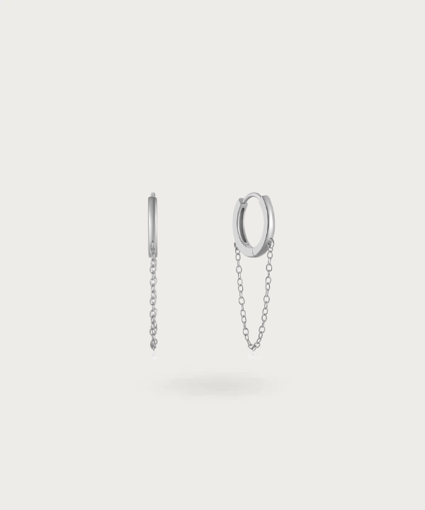 Pendientes de aro pequeño de plata con cadena colgante