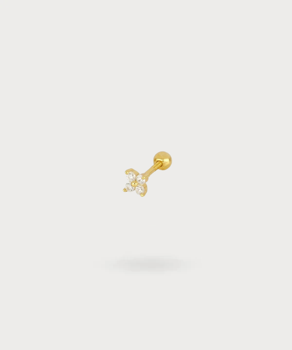 Piercing para hélix stud de oro con flor de diamante