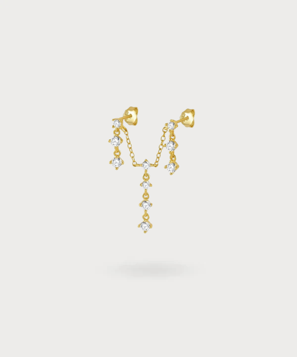Doble piercing Oihana en oro con cadena y circonitas