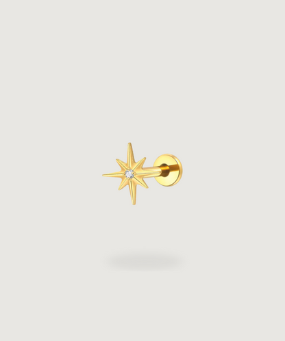 Piercing para oreja Sol en titanio dorado