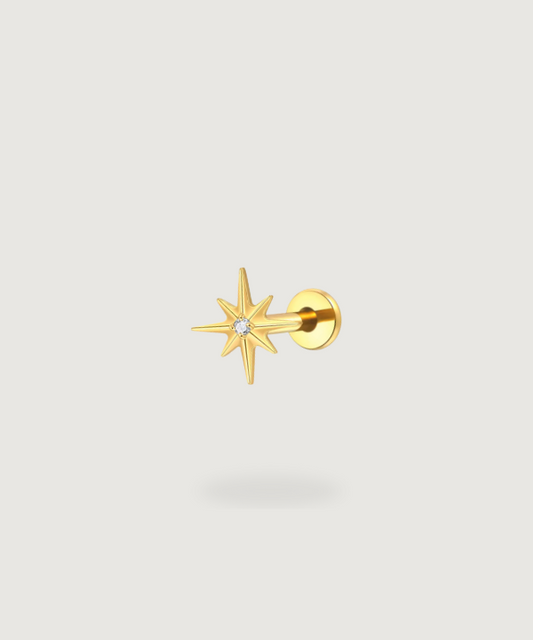 Piercing para oreja Sol en titanio dorado