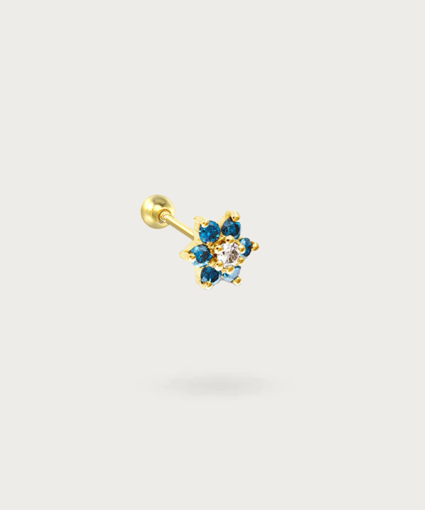 Piercing Flor Circonitas oro y azul
