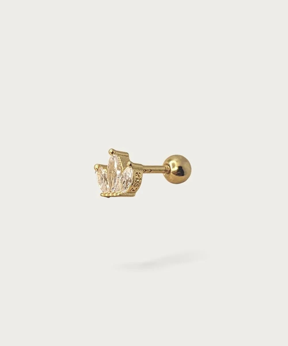 Piercing aro para lobulo oreja de oro con diseño de flor