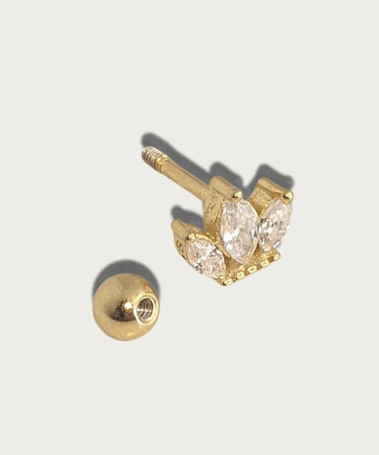 Piercing flor para helix oreja de oro con diamantes engastados
